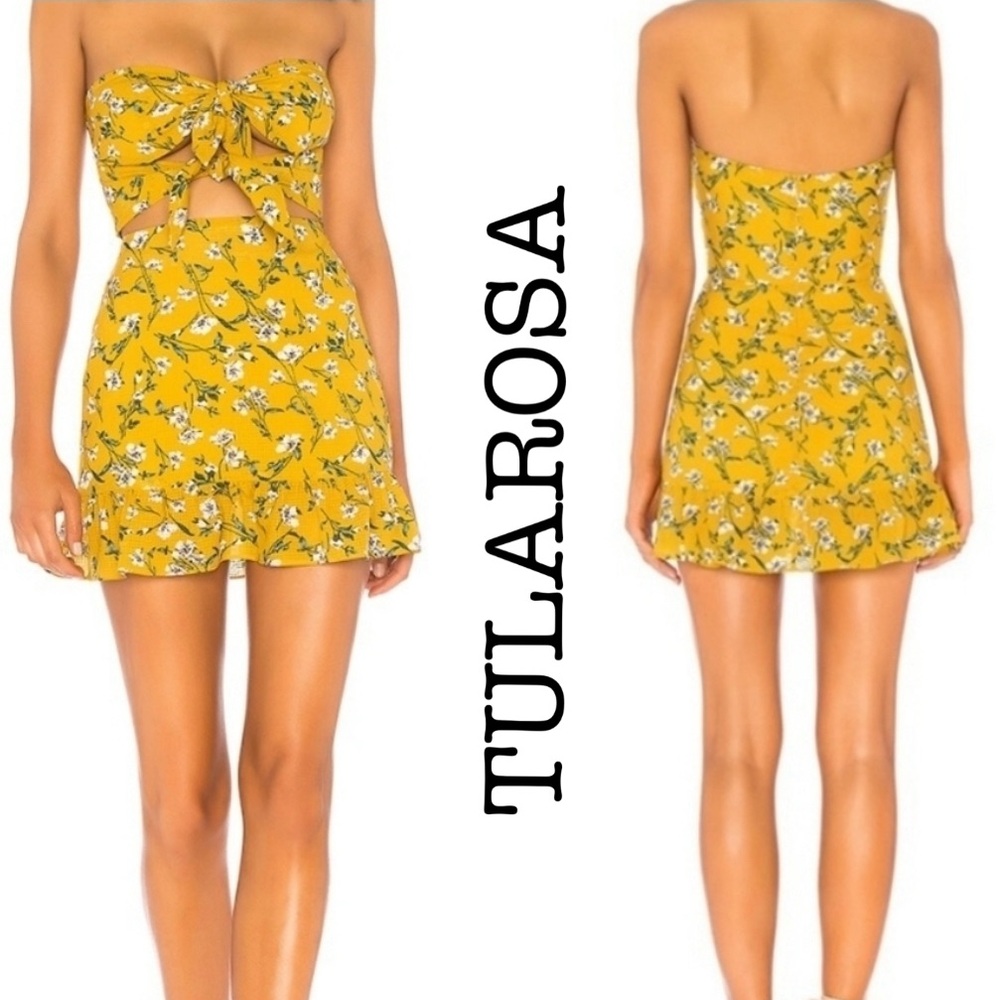 New Revolve Tularosa Anna Yellow Floral Strapless Mini Dress Size Small